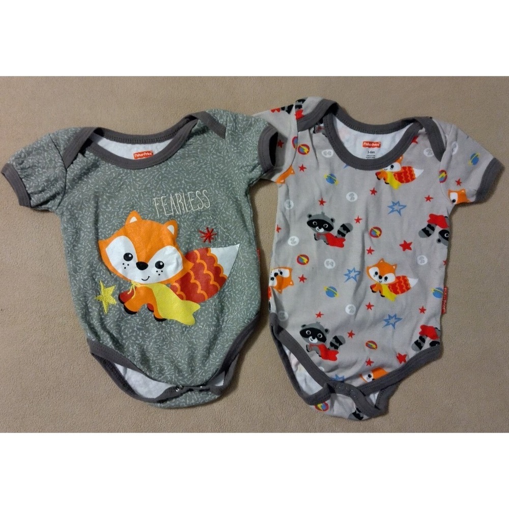Fisher Price 3-6M Fox Themed Bodysuit One Piece Lot Of Two